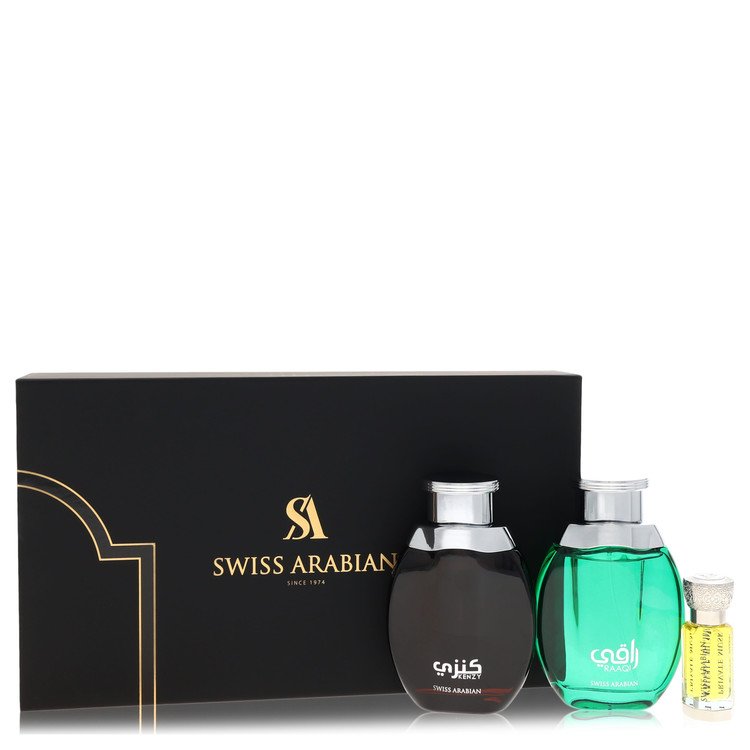 Kenzy by Swiss Arabian - Gift Set -- 2 x 3.4 oz Eau De Parfum in Raaqi & Kenzy + .4 oz Concentrated Perfume Oil in Private Musk