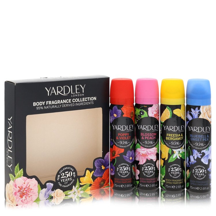 Yardley Poppy & Violet by Yardley London - Gift Set -- 4 x 2.6 oz Body Spray in Poppy & Violet, Blossom & Peach, Freesia & Bergamot, Bluebell & Sweet Pea