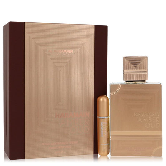 Al Haramain Amber Oud Gold Edition Extreme par Al Haramain - Coffret cadeau 200 ml Parfum pur en spray + 10 ml vaporisateur rechargeable