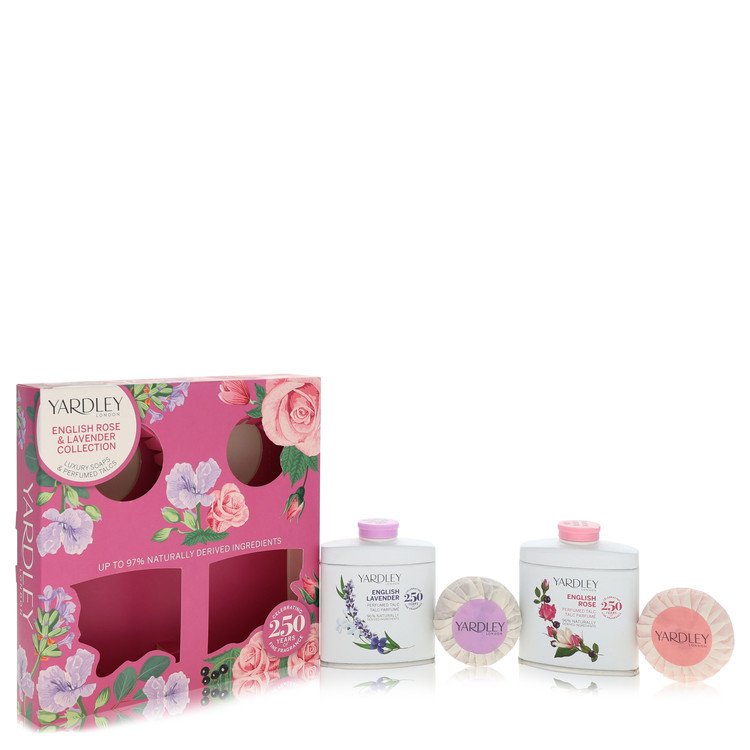 English Lavender by Yardley London - Gift Set -- English Rose & Lavender Colletion- 2 x 1.7 oz Soap + 2 x 1.7 oz Perfume Talc