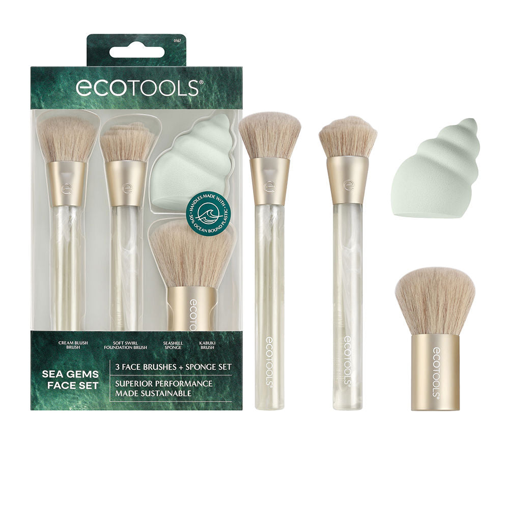 SEA GEMS MAKEUP BRUSHES + SPONGE SET (4 pcs)